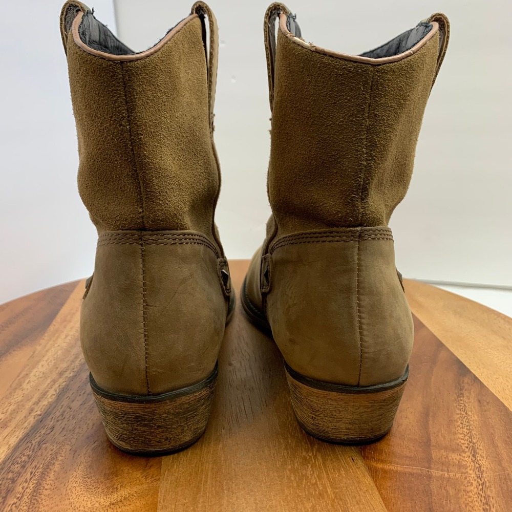 Santa Fe Leather Western Boots Women's 11M Tan Pull-On Mid Calf Cowboy - Picture 10 of 16
